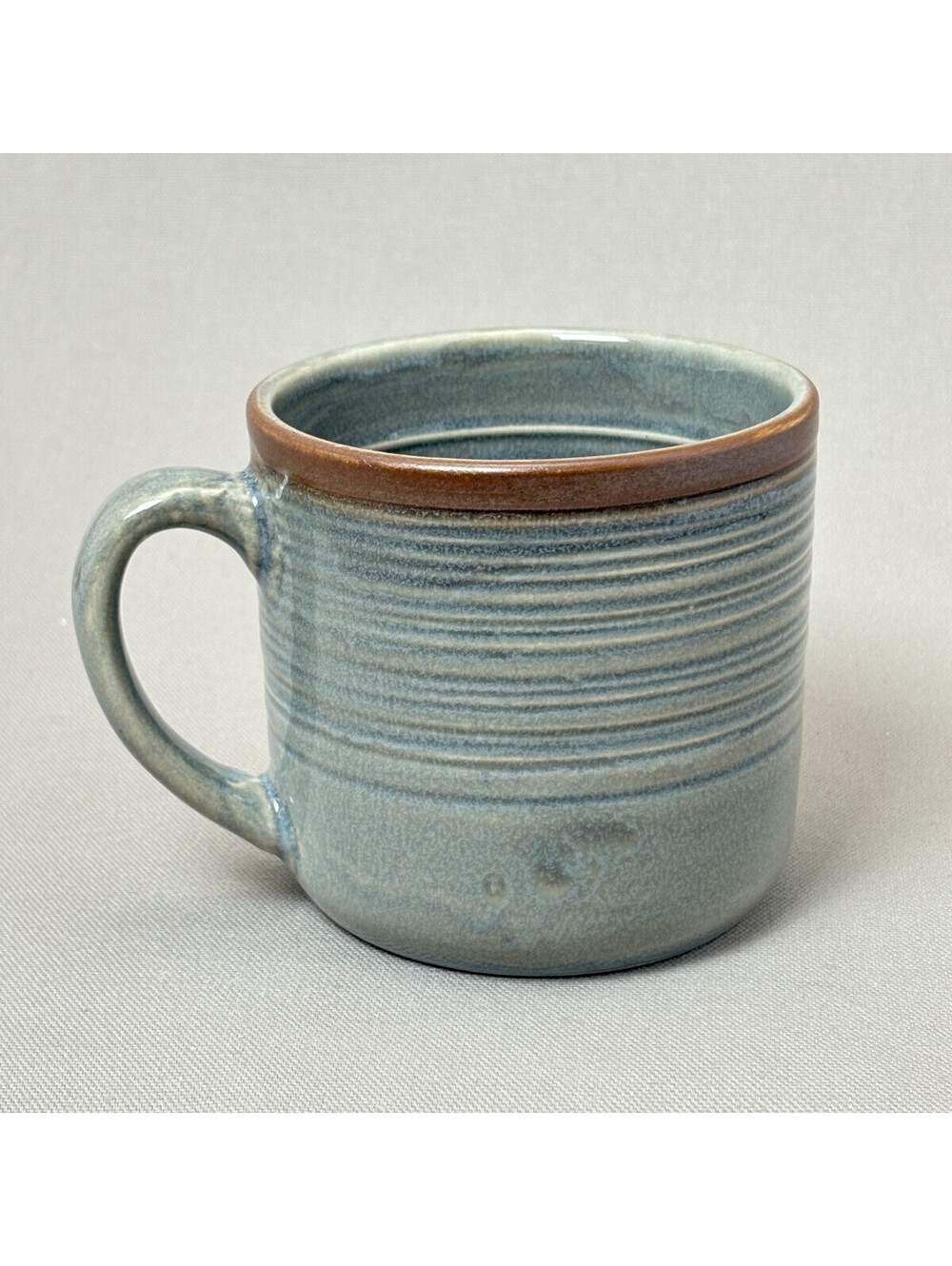 Food Network Stoneware Coffee Mug Blue Slate Gray Ribbed Brown Rim Tea Cup 12oz